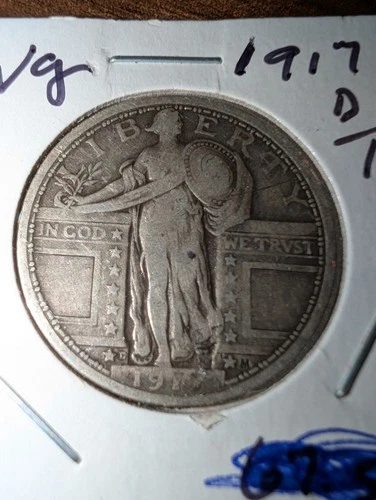 1917 D T1 Standing Liberty Quarter Coin VG+ 90% Silver Key Date