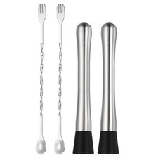 2 Set Muddler for Cocktails, 20.5cm Cocktail Muddler Stainless Steel with Spoon