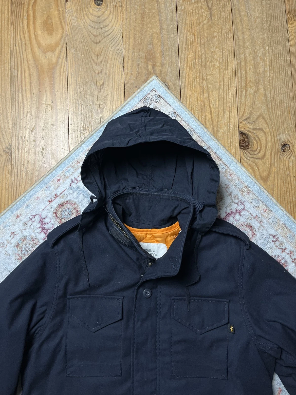 Alpha Industries M-65 Field Jacket Mens M Navy Blue Orange Quilted Liner Hood - product detail image 8