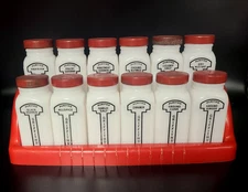 Vtg Set of 12 Original Griffiths Glass Spice Jars w/ Red Plastic Rack w/ Labels