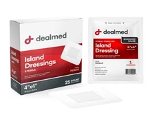 Dealmed Sterile Bordered Gauze Island Dressings – 25 Count, 4" x 4" Gauze Pad...