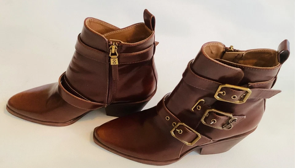 Botín para mujer marrón puntiagudo dedos hebilla correa estilo occidental talla 9 Foto 4 de 4