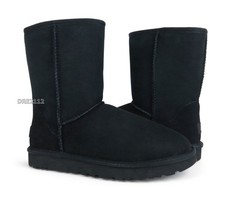 UGG Classic Short II Black Suede Fur Boots Womens Size 8 NIB