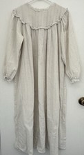 Lanz Of Salzburg Nightgown Womens M Flannel White Floral Logo Buttons Lace VTG