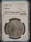 1887 MS64 NGC Morgan Silver Dollar