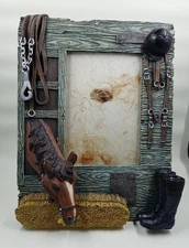Animal Horse Equestrian 3D Resin Picture Photo Desk Frame Barn Boots Tack Decor