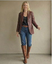 Vintage Etienne Aigner Equestrian Riding Burgundy Leather Jacket Size 10