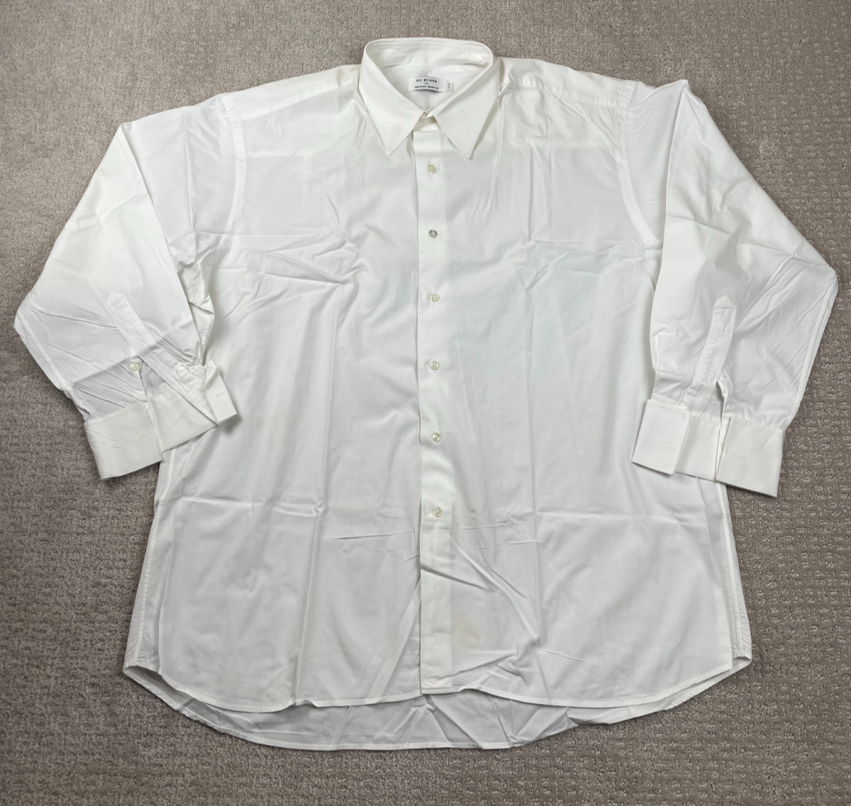 Vintage Ike Behar Dress Shirt Mens 17.5 34 Solid White Button Up Formal Wedding