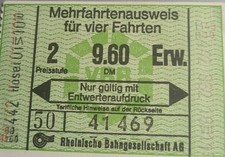 Mehrfahrtenauswels fur vier Fahrten Preisstufe 2 Rheinische Bahngesellschaft au