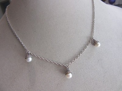 SB 925 Silber Halskette mit 3 Perlen Charms Halskette -16'' lang
