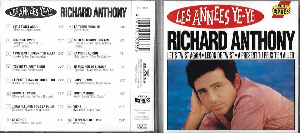 CD 16 TITRES RICHARD ANTHONY LES ANNEES YE YE (Yé-Yé) DE 1992 IMPORT BELGIQUE - Photo 1/1