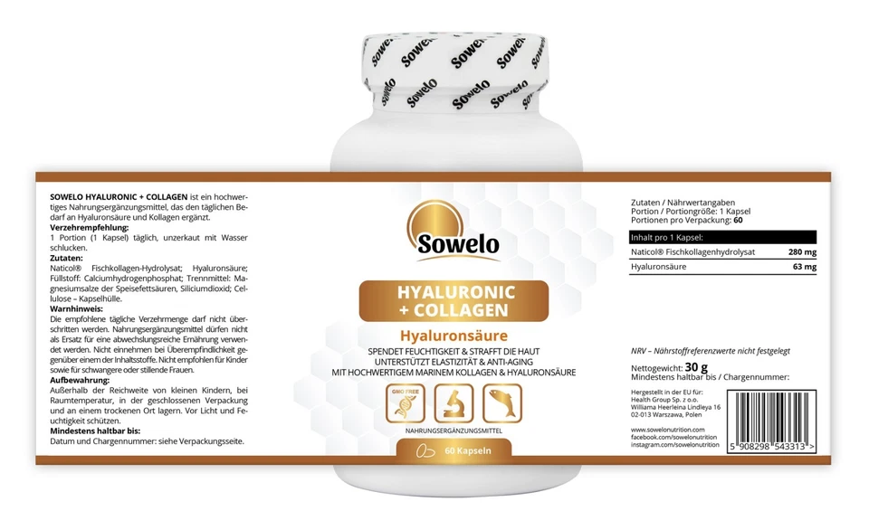 Hyaluronsäure + Kollagen Kapseln – Anti Aging & Hautpflege – Sowelo - Bild 2 von 4