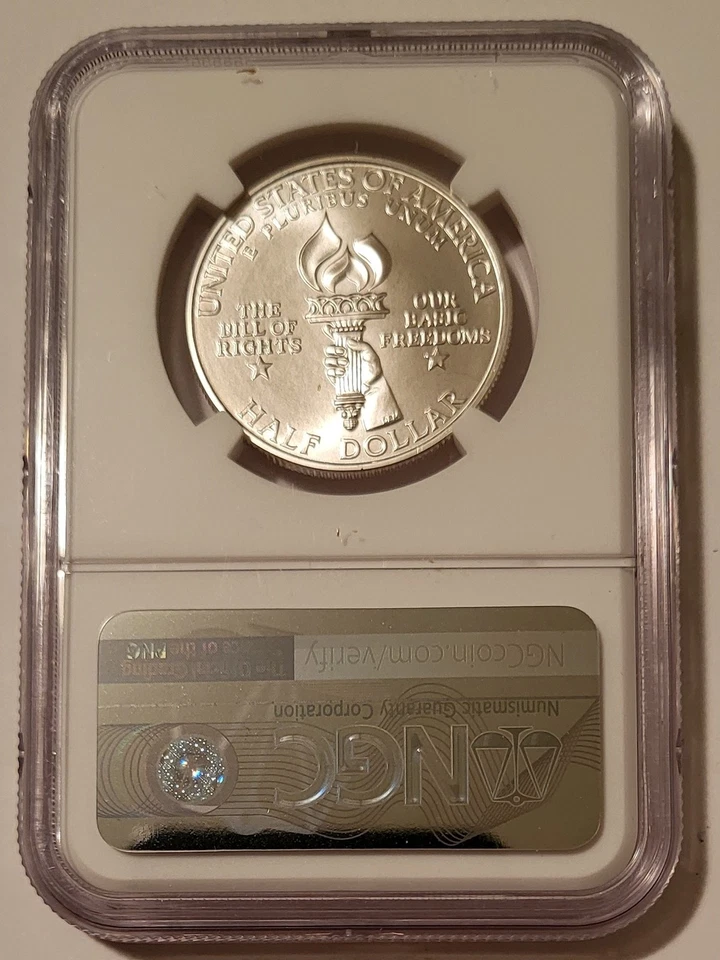 NGC 1993 W James Madison Bill of Rights Commemorative Silver Half Dollar MS70 - Image 2 of 2