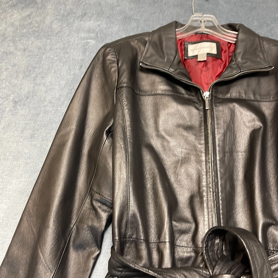 Abrigo de coche de cuero Worthington vintage para mujer XL marrón oscuro con cinturón cintura cremallera Y2K Foto 4 de 4