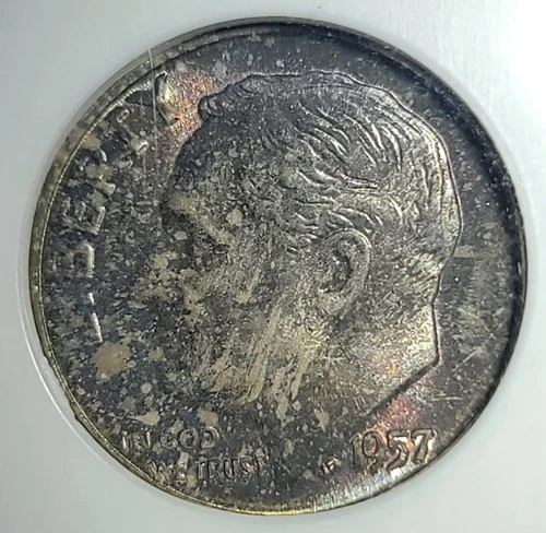 1957 Roosevelt - NGC-MS66 - Dime - Toned - 90% Silver
