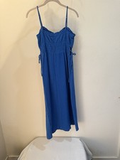GREYLIN Blue Gauze Smocked Midi Dress Women’s Small Adjustable Straps Tie Sides