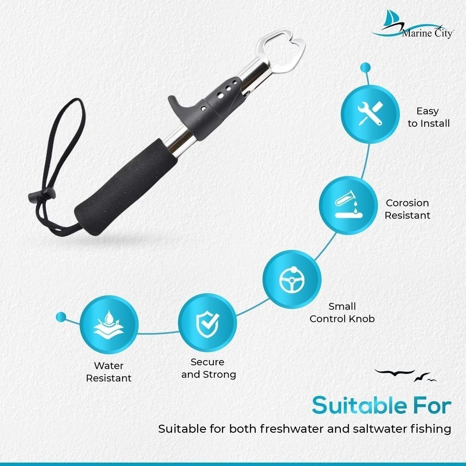 MARINE CITY Fish Lip Gripper Holder & Fish Weight Estimation Tool for Boat