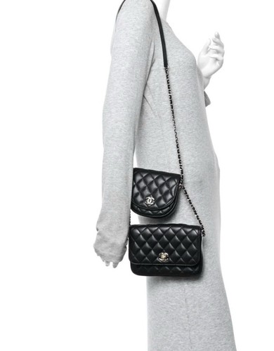 Chanel Black Quilted  Leather Double Side Pack Flap Bag crossbody gold Lambskin