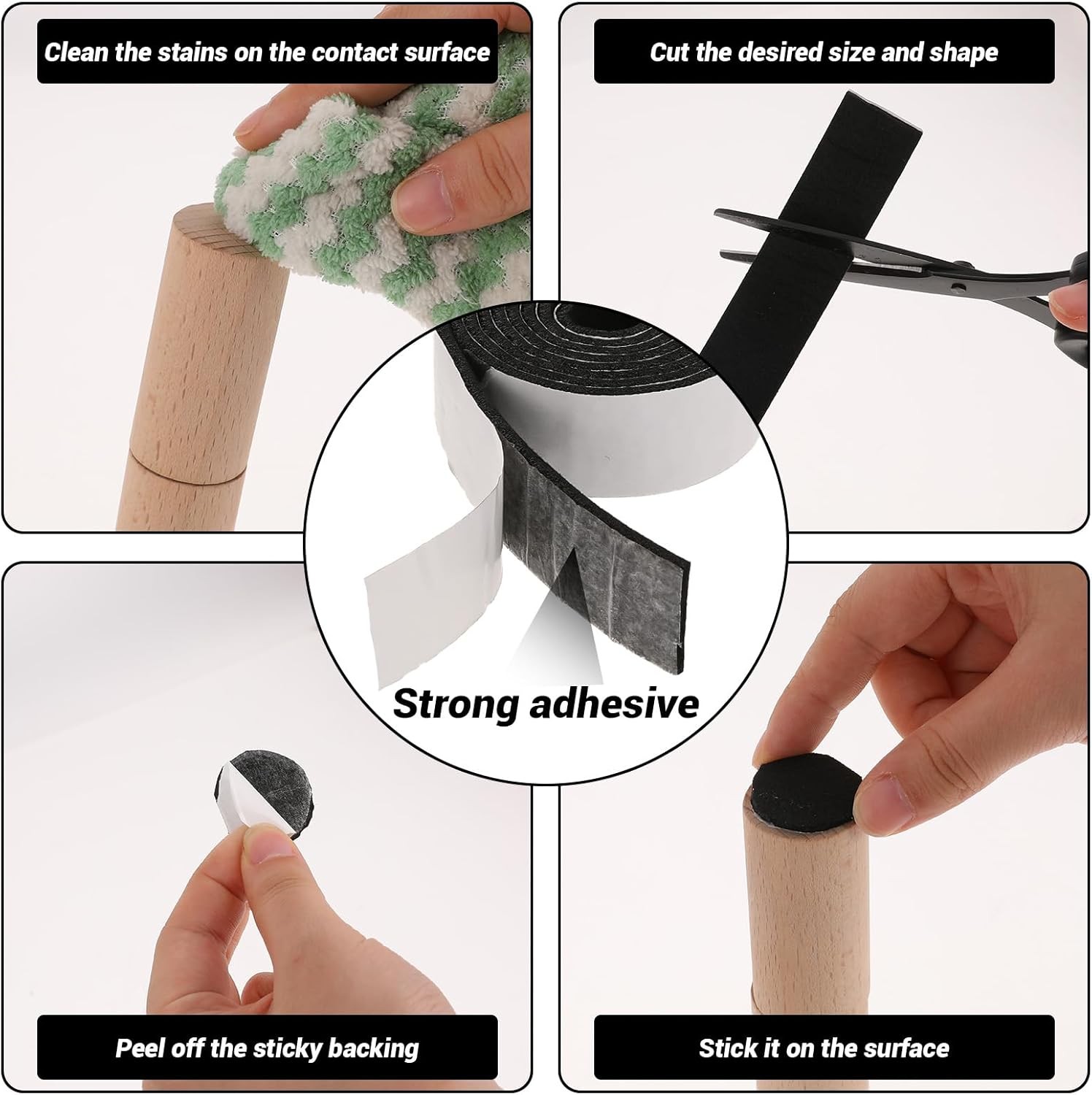 120 X 1 Inch Felt Strips with Adhesive Backing, 2 Rolls Non Slip Black 