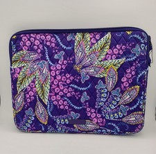Vera Bradley Batik Leaves Padded Laptop Sleeve Up To 13" Purple Floral Paisley