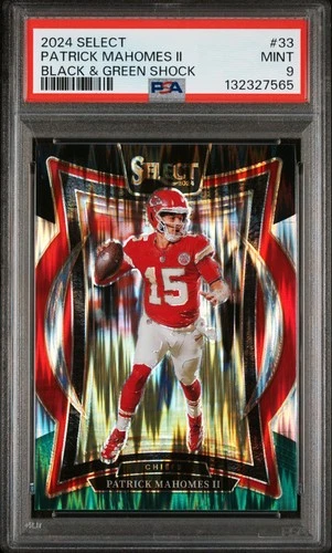 Patrick Mahomes II 2024 Select #33 PSA 9 Black & Green Shock Chiefs
