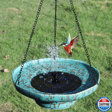 Solar Fountain Ceramic Hanging Bird Bath,Bird Bath for Outside,Outdoor Fountain
