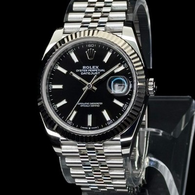 Rolex Datejust 41mm Fluted Bezel Black Dial Gold Steel Oyster Watch 126334