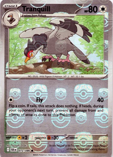 Tranquill (072/086) Meisterball - Pokémon TCG 2025 - Black Bolt