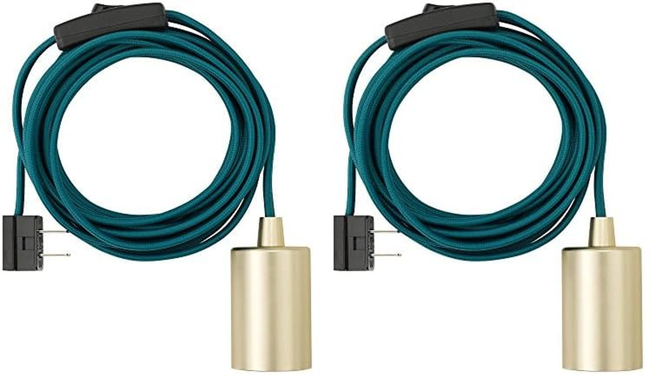 Electric Emile 1-Light Plug-In Pendant with 15-Ft Teal Cloth Cord