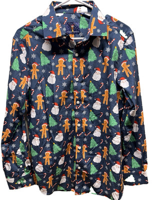 Simon Banks  Shirt mens medium Christmas Santa gingerbread long sleeve