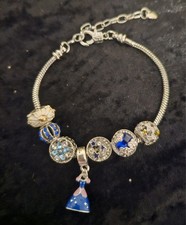 Cinderella Dress Charm Bracelet W/ Blue Theme Charms Bling, 8" W/ 2" Ext