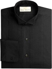Men'S Black Wing Collar 1/4" Pleats Tuxedo Shirt