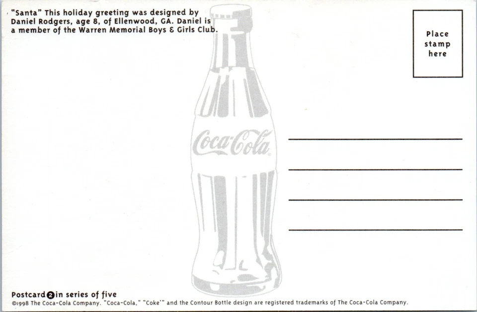 1998 Coke Santa Art by Daniel Rodgers Warren Memorial Boys & Girls Club Postcard - Image 3 of 3