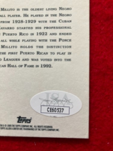 Millito Navarro 2009 Topps Allen & Ginter's Negro League #112 SIGNED w/ JSA COA - Picture 8 of 8