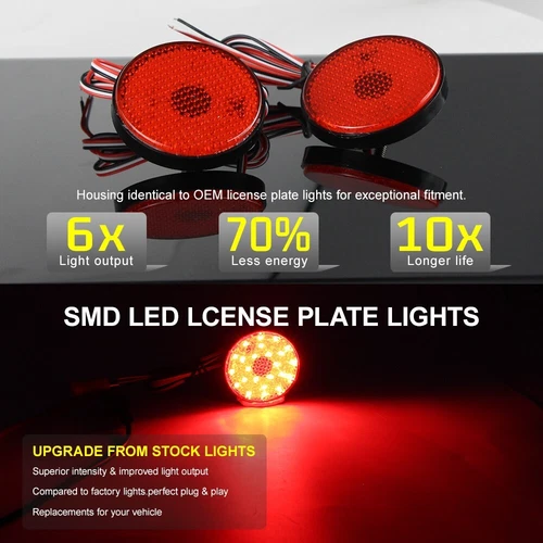 2x Red Lens LED Rear Bumper Reflector Tail Stop Brake Lights Lamp For 2008 2009 2010 Toyota Highlander 