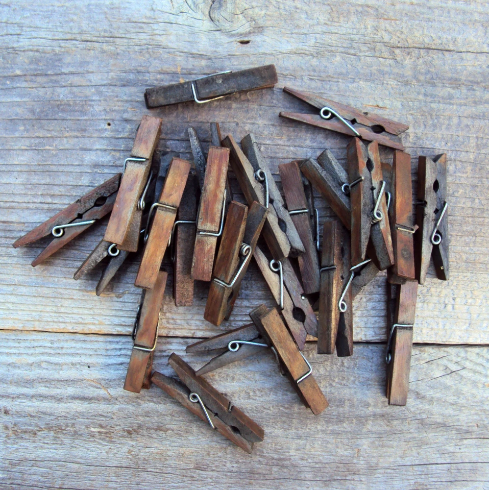 Set of 24 Tiny 1.5" Rusty Aged Clothespins - Miniature Photo Holder Clothesline - Image 2 of 4