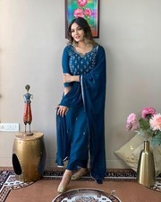 Women's Rayon Slub Embroidery Kurta with Pant  Dupatta