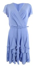 NWT Lauren Ralph Lauren Women's Blue Chiffon Ruffled Skirt Fit & Flare Dress 2