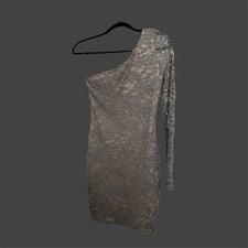 Windsor Womens Dress Size M Beige Floral Lace Asymmetrical On Shoulder Bodycon