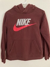 Nike Boys Standard Fit Burgundy Fleece-Lined Hoodie W/ Logo Size L EUC