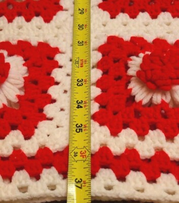 Vintage Crocheted Throw Handmade Red White Granny Square Blanket