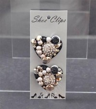 New Black Crystal Silver Tone Shoe Clips Handcrafted Artisan O5