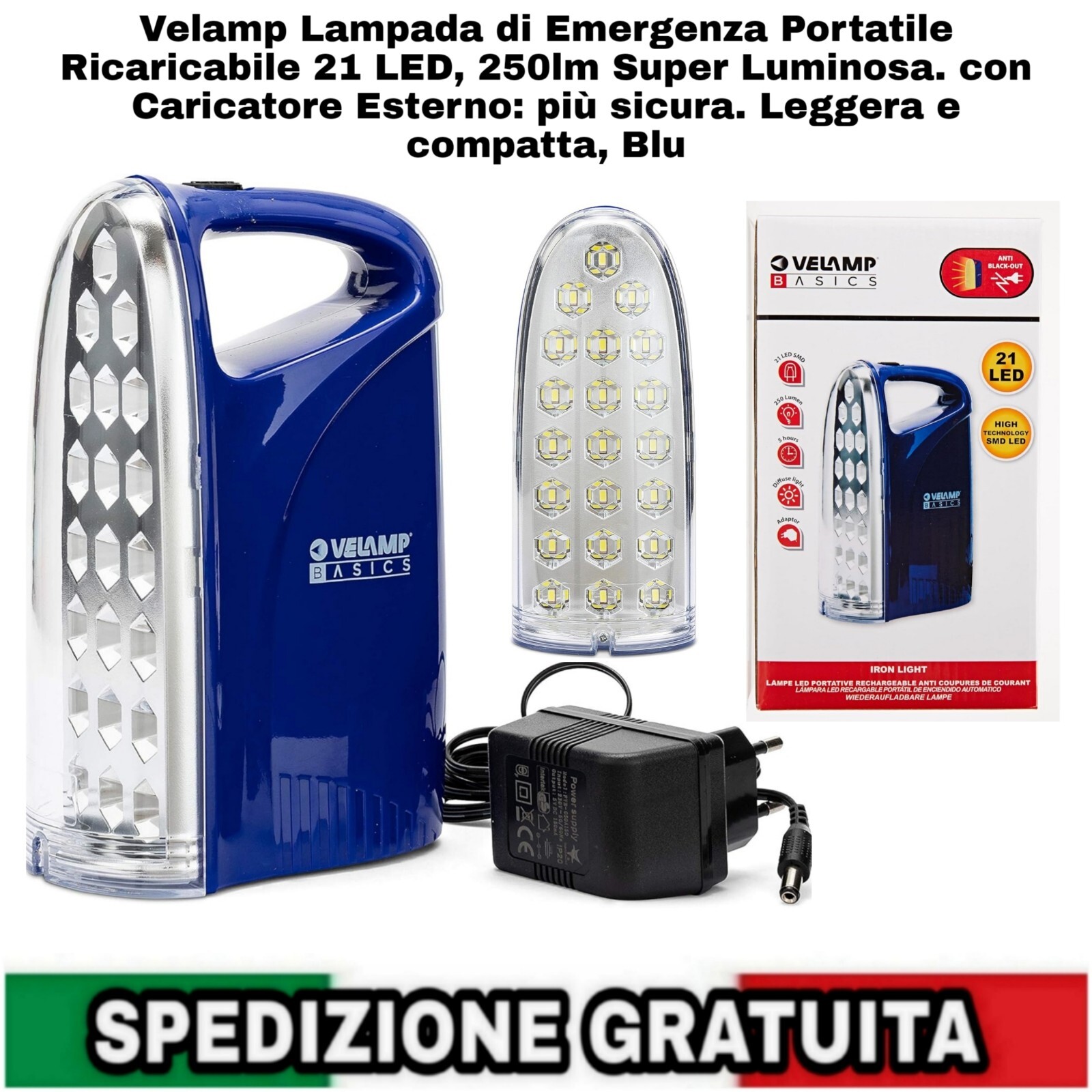 Lampada Emergenza 21 LED 250Lm Ricaricabile | Luce Anti Black-Out Casa