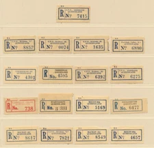 Queensland Collection of 17 Registered Airmail Labels Etiquettes Mint/Used