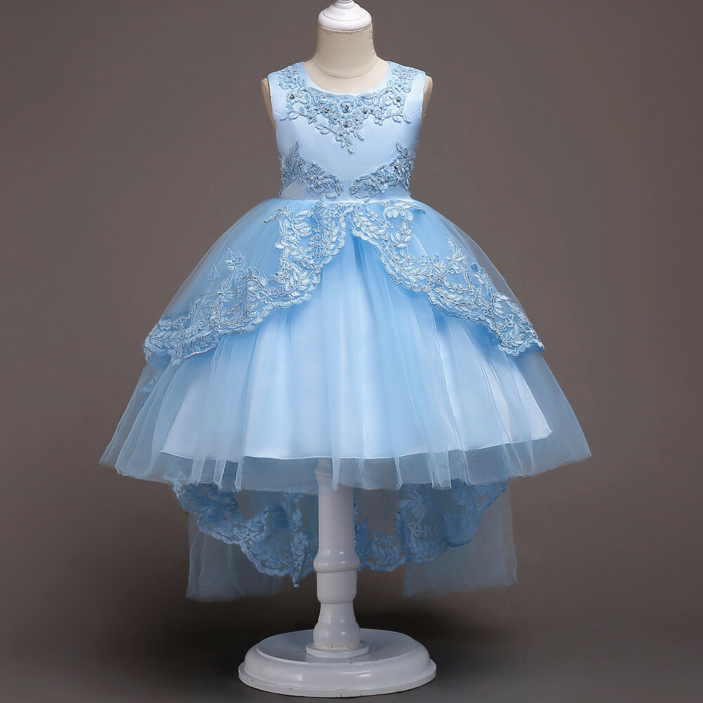 Embroidery Lace Tulle Girls Princess Dress Kids Birthday Party Wedding Prom  Gown