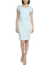 Calvin Klein Womens Cap-Sleeve Belted Jers Celedon 10