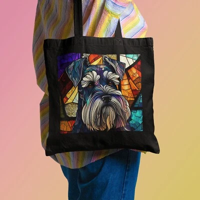 Stained Glass Schnauzer Tote Bag | Puppy Dog Animal Lover Gift | Organic Cotton