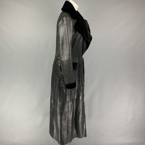 VALENTINO Size 10 Black Shiny Lamb Shearling Coat - Picture 2 of 6