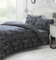 Art Damask Style King Duvet Cover Set With Matching Pillowcase, Bed Linen, Black Art Damask Style King Duvet Cover Set With Matching Pillowcase, Bed Linen, Black