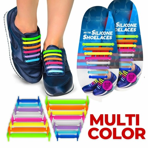 Silicone Elastic Shoelaces Rubber No Tie Shoe Lace Trainer Shoes Kids & Adult UK - Picture 60 of 63